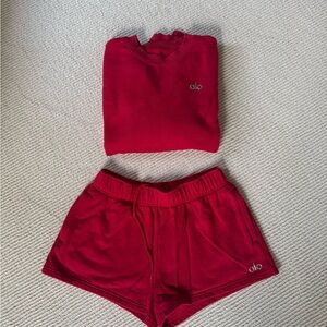 Alo Red Sweatshirt and Shorts Set